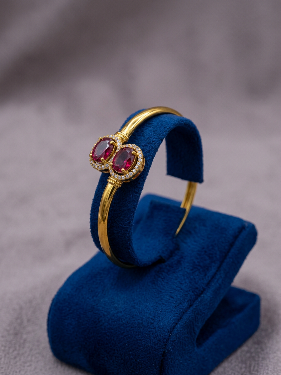 Elegant Gemstone & CZ Halo Open Cuff Bangle