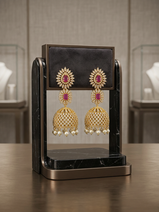 Rajputana Royal CZ Long Jhumka Earrings