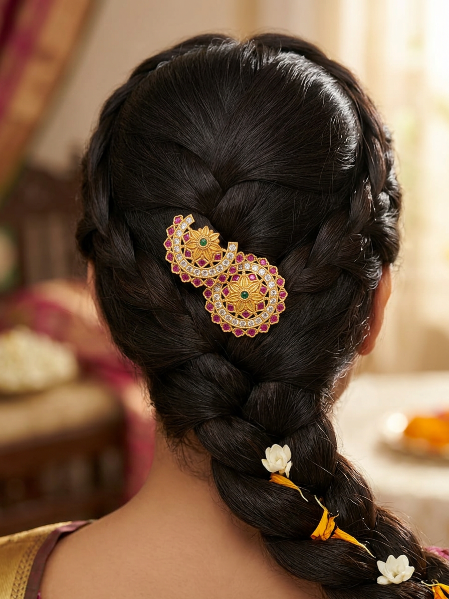 Matte Gold Ruby & CZ Floral Surya Chandra Pirai