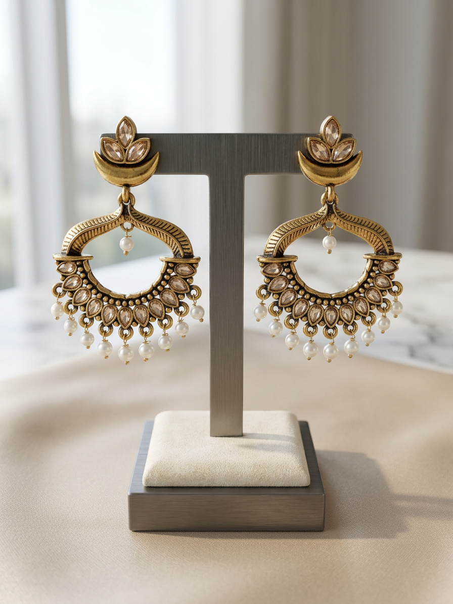 Antique Gold Chandbali Earrings