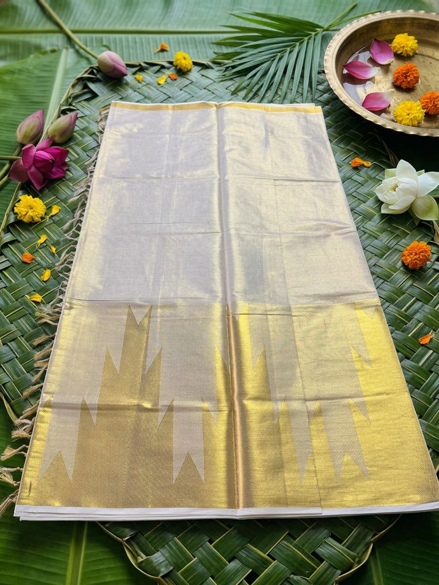 Regal Golden Temple Border Tissue Saree