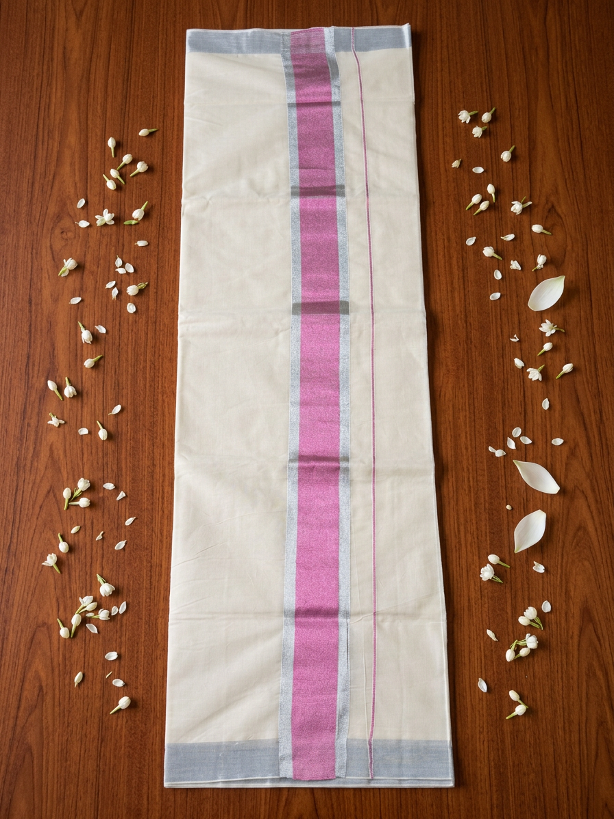 Roseate Silver Border Kerala Saree