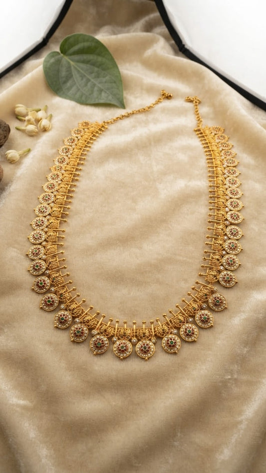 Traditional Antique Gold Floral Chakra Long Haram Set