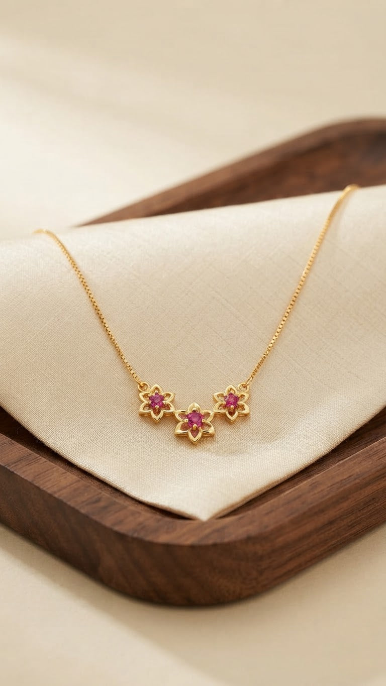 Minimalist Gold & CZ Triple Floral Cluster Necklace