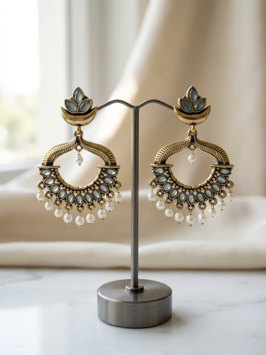 Antique Gold Chandbali Earrings