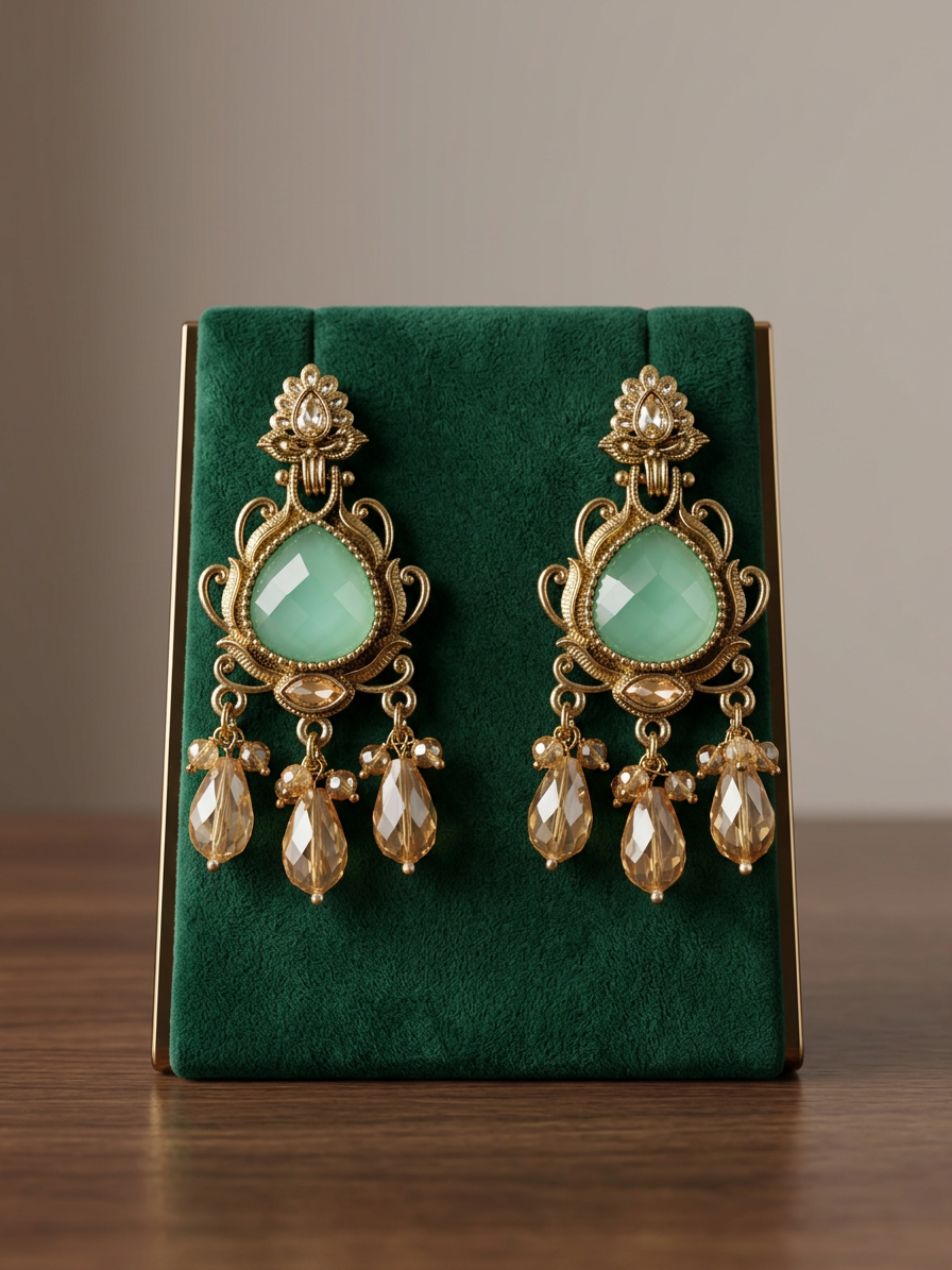 Vintage Teardrop Gemstone & Crystal Chandelier Earrings