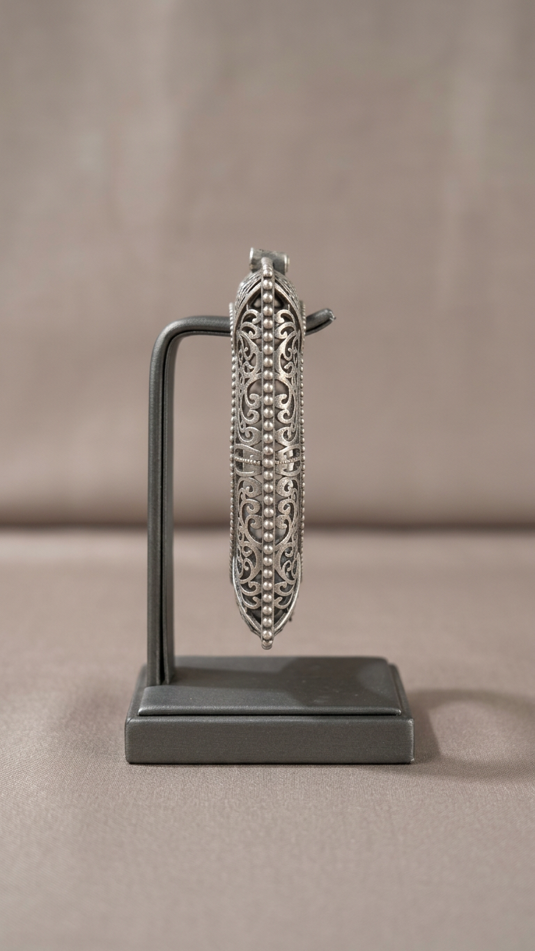 Vintage Oxidized Silver Square Filigree Kada