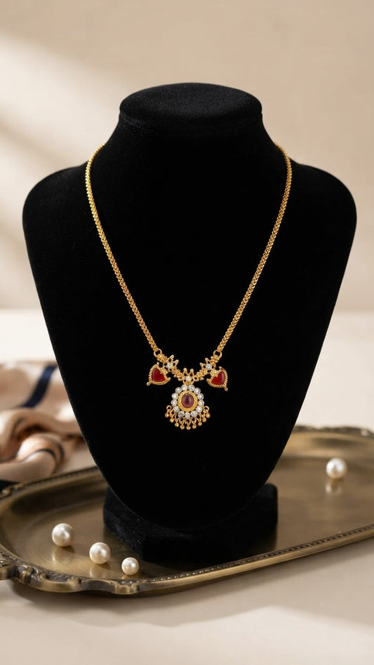 Gold plated Traditional Red Palaka Necklace
