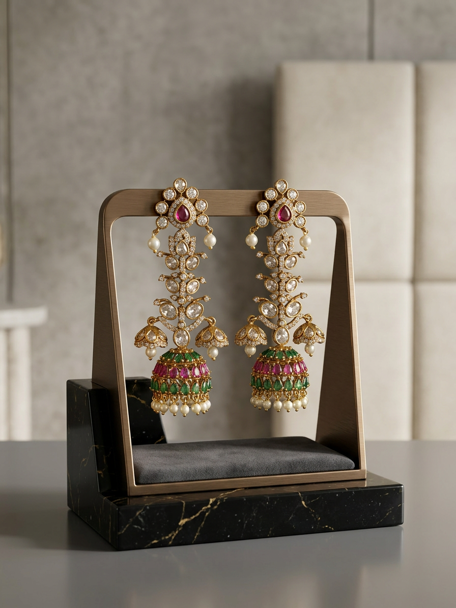 Nandini Royal CZ & Multi-Stone Long Bridal Jhumka