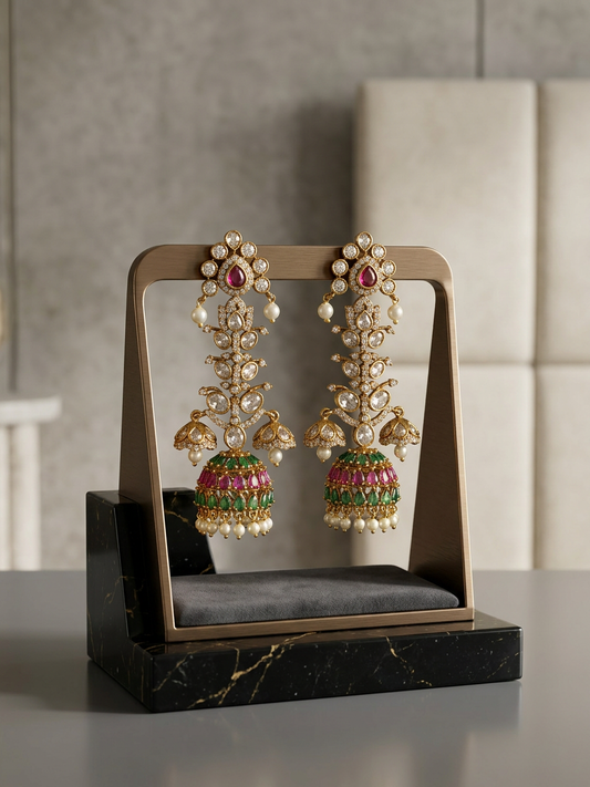Nandini Royal CZ & Multi-Stone Long Bridal Jhumka