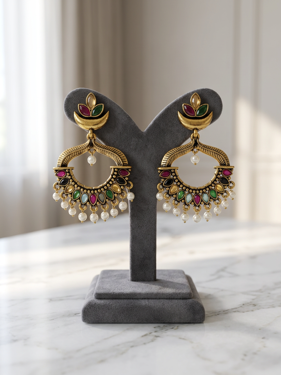 Antique Gold Chandbali Earrings