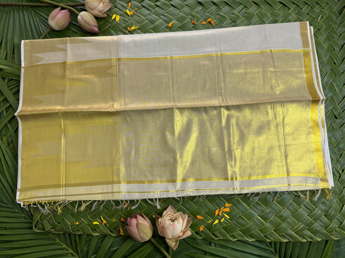 Regal Golden Temple Border Tissue Saree