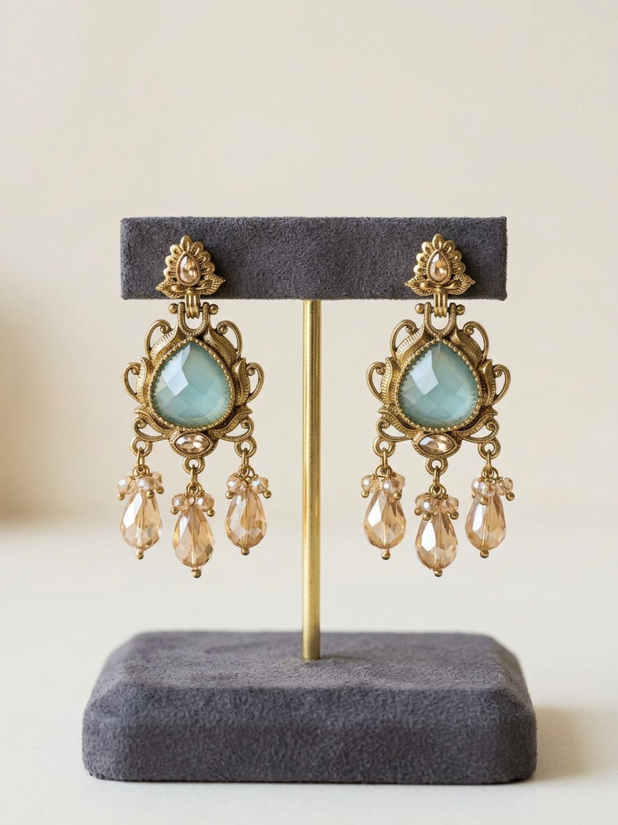 Vintage Teardrop Gemstone & Crystal Chandelier Earrings