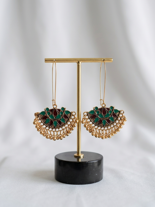 Crescent Meenakari Long Wire Drop Earrings