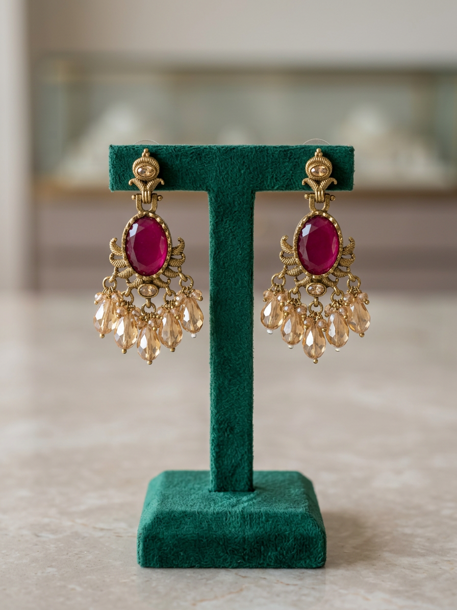 Vintage Teardrop Gemstone & Crystal Chandelier Earrings