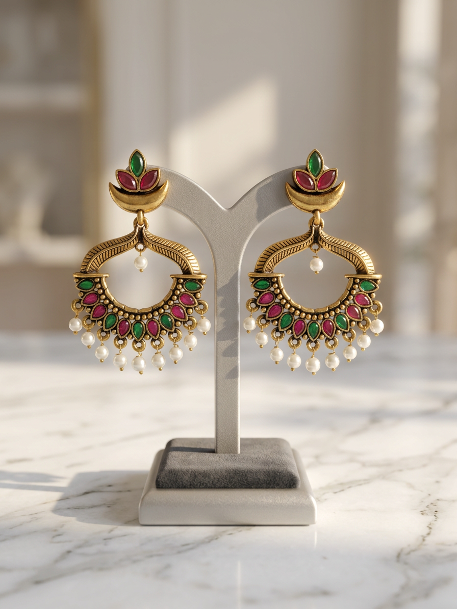 Antique Gold Chandbali Earrings