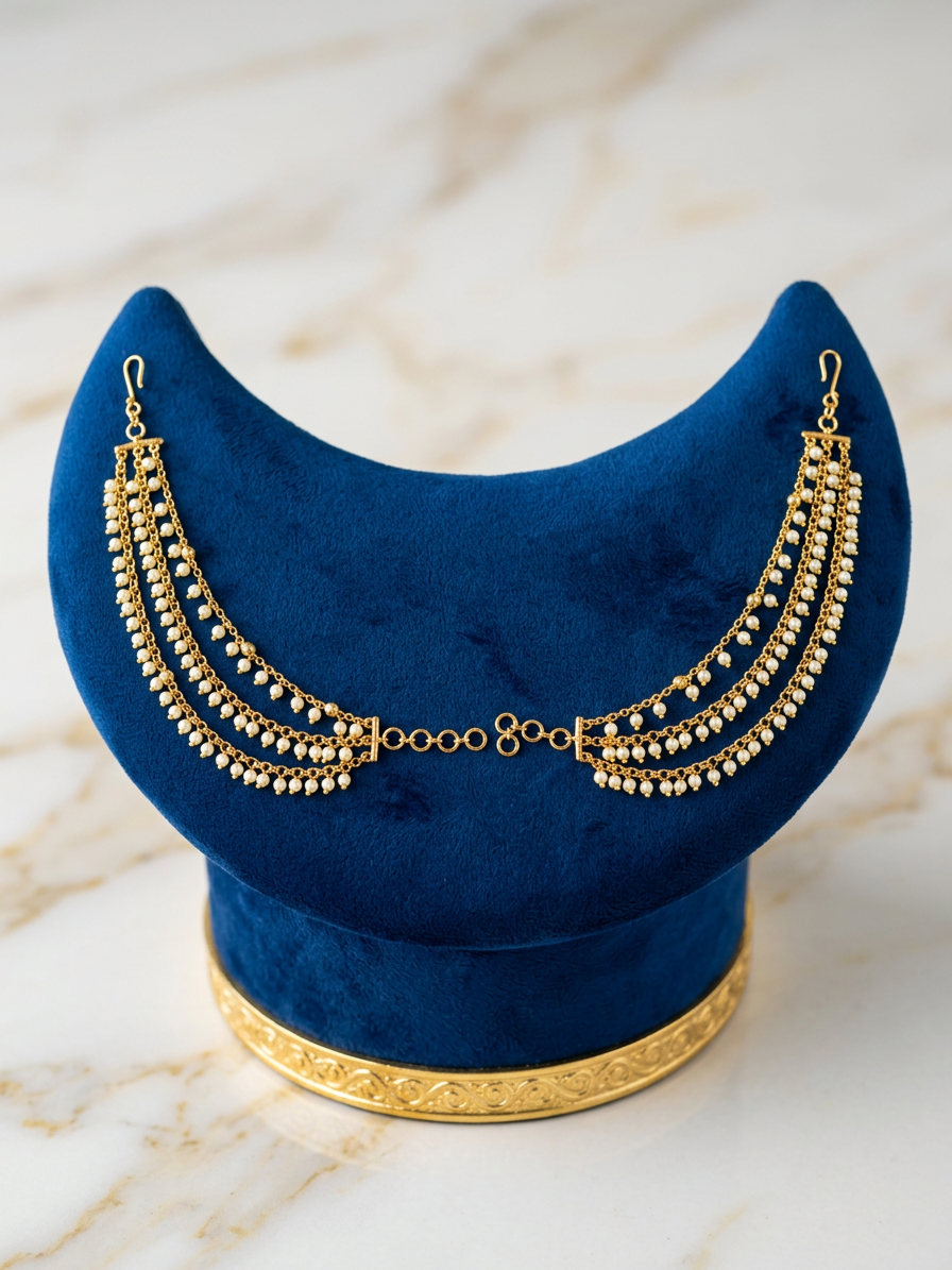 Classic Gold & Pearl Multi-Layered Ear Chains (Maatal)