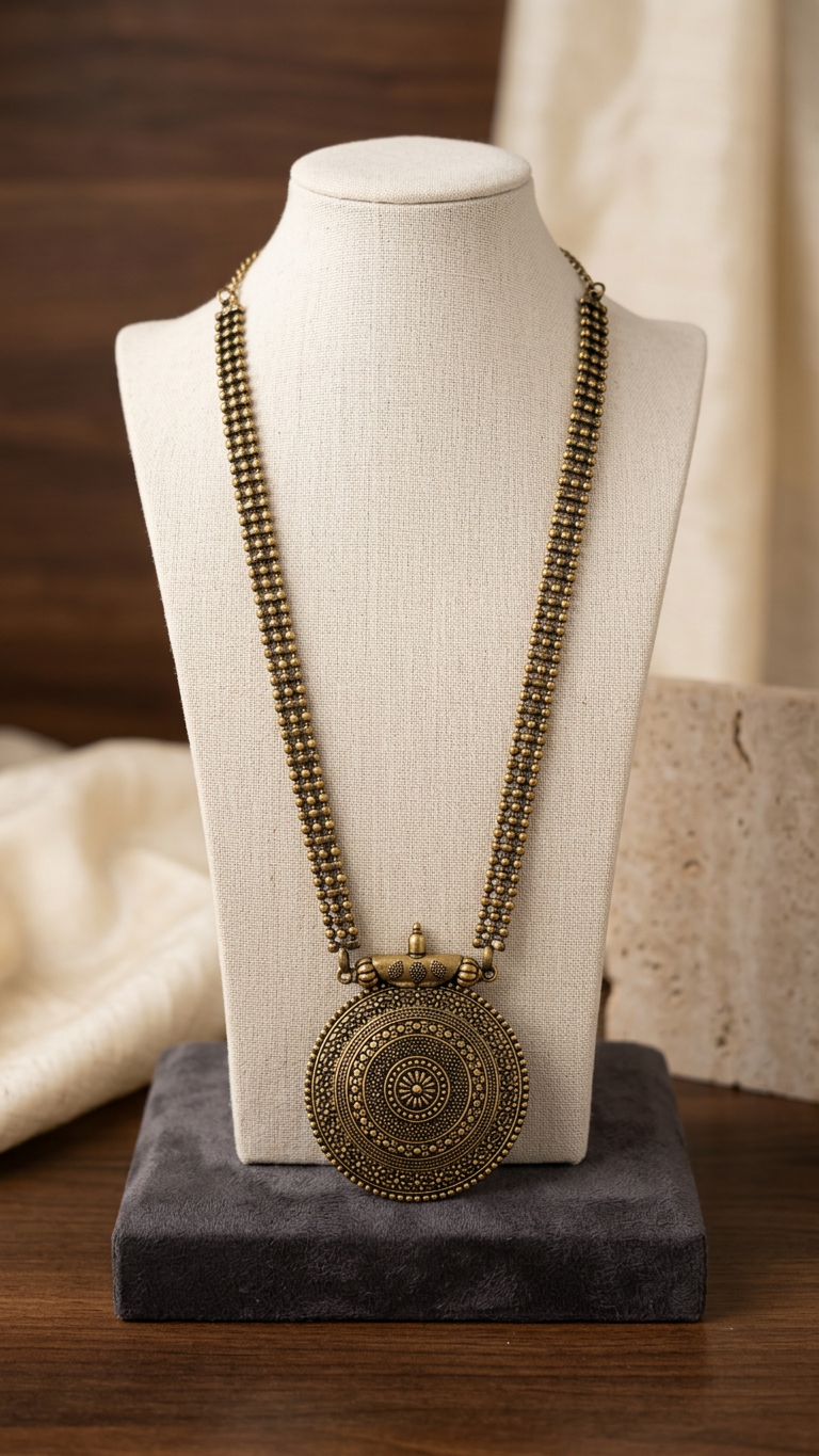 Tribal Heritage Mandala Medallion Long Necklace