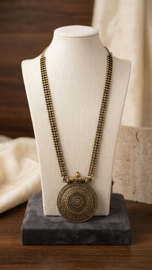 Tribal Heritage Mandala Medallion Long Necklace