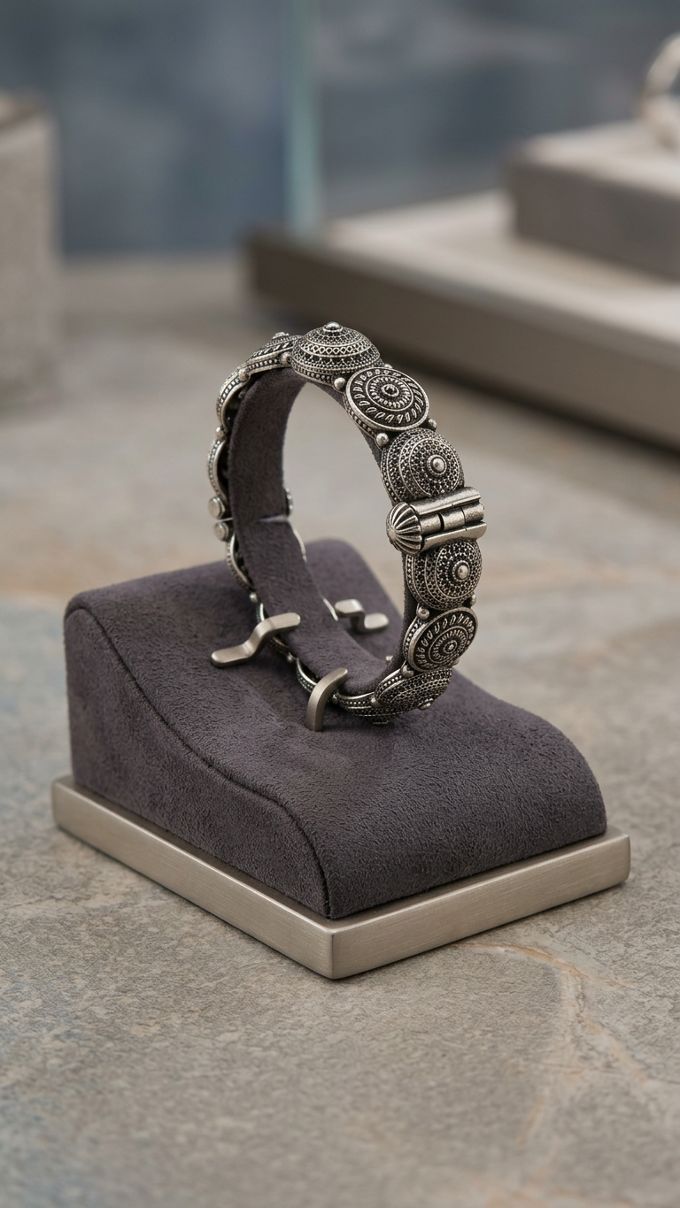 Vintage Oxidized Silver Mandala Dome Kada