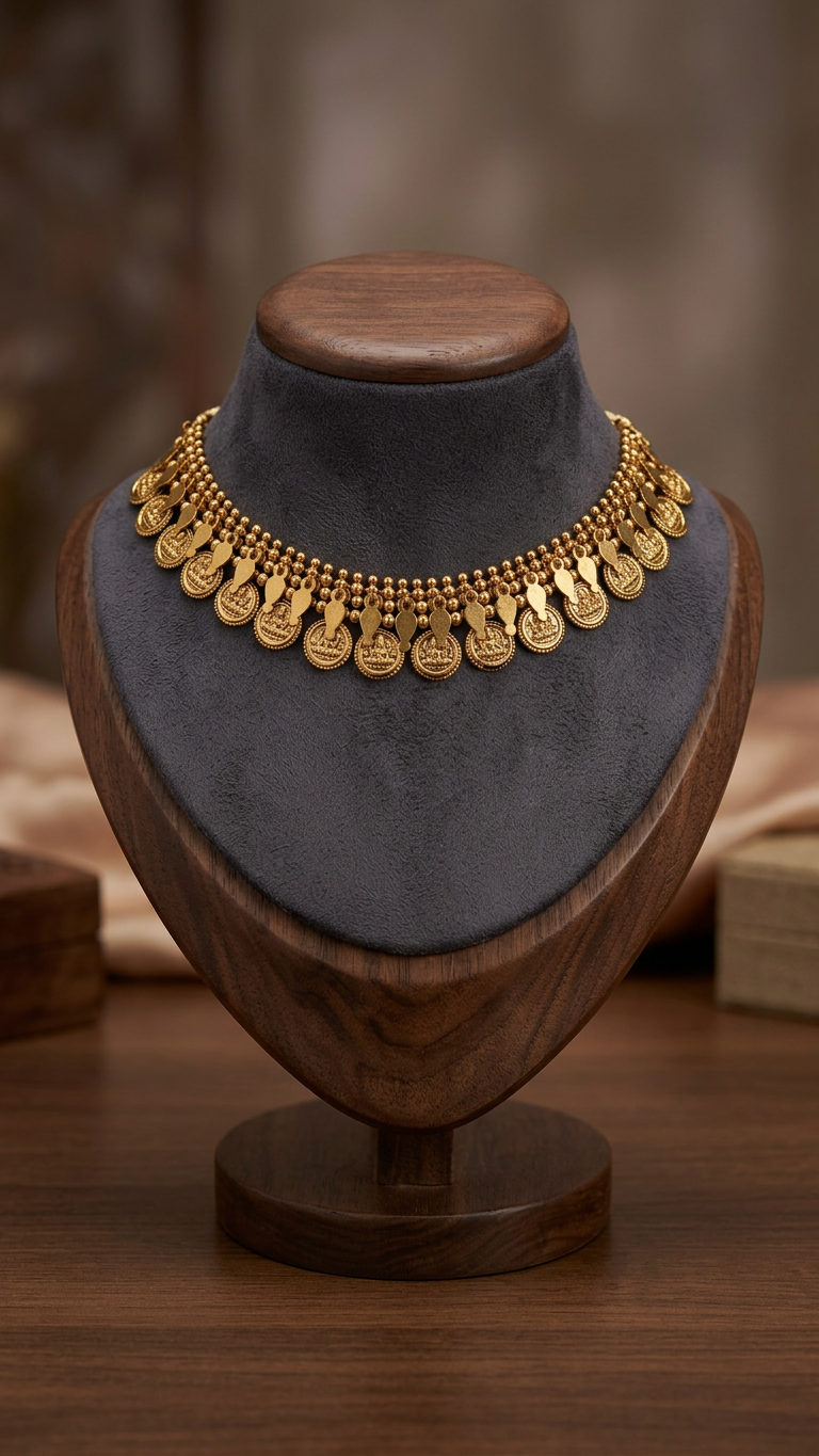 Traditional Antique Gold Beaded Kasu & Teardrop Choker set