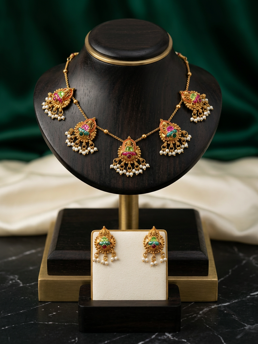 Meenakari Chandrika Antique Gold Chandbali Drop Choker Set