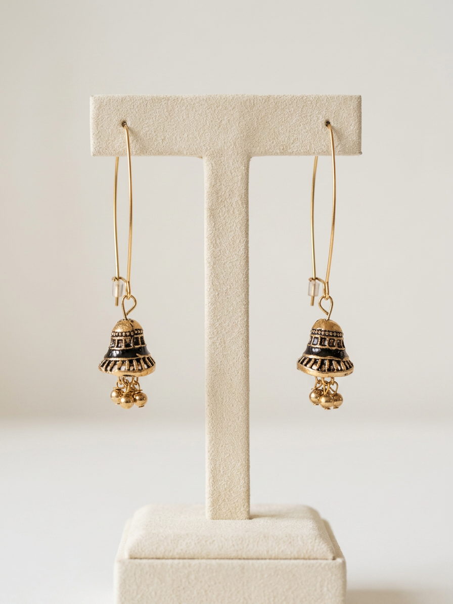 Minimalist Bell Jhumka Long Wire Earrings