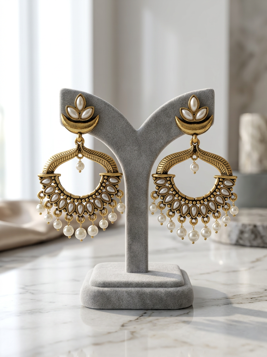 Antique Gold Chandbali Earrings
