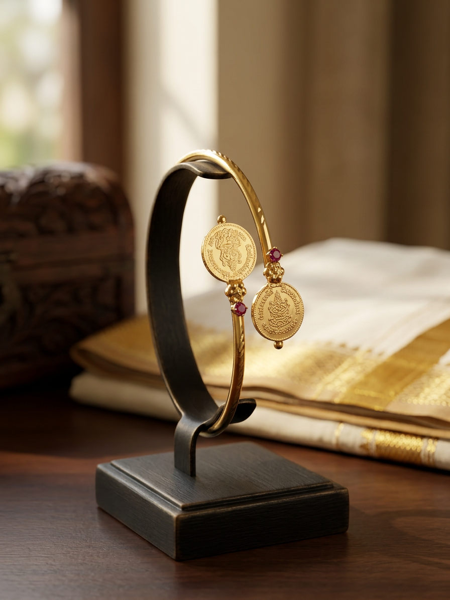 Traditional Kasu Bypass Bangle with Ruby Accents (single piece)