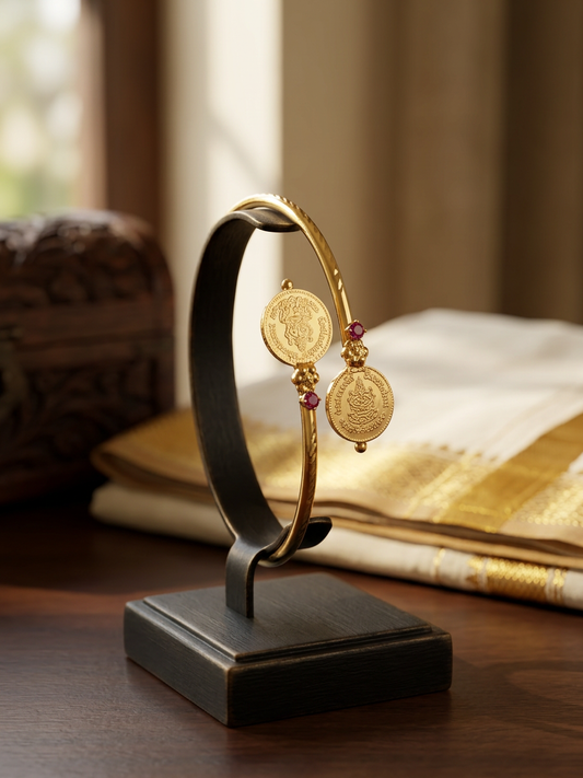 Traditional Kasu Bypass Bangle with Ruby Accents (single piece)