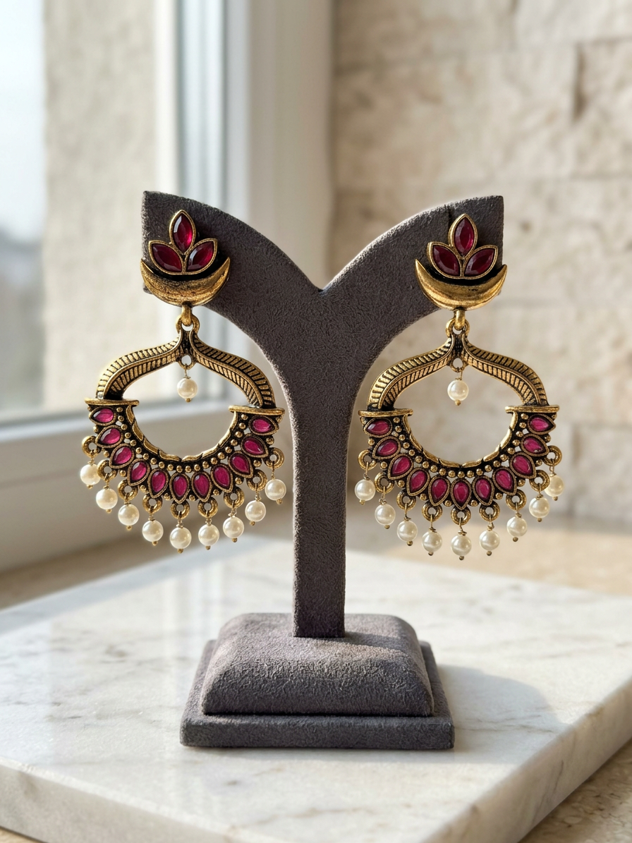 Antique Gold Chandbali Earrings