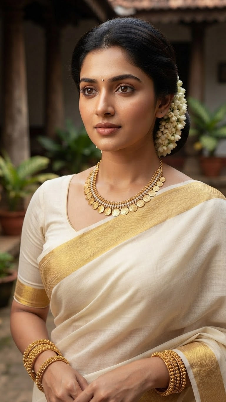 Gold plated Traditional Kasu mala Choker Necklace With White Stones