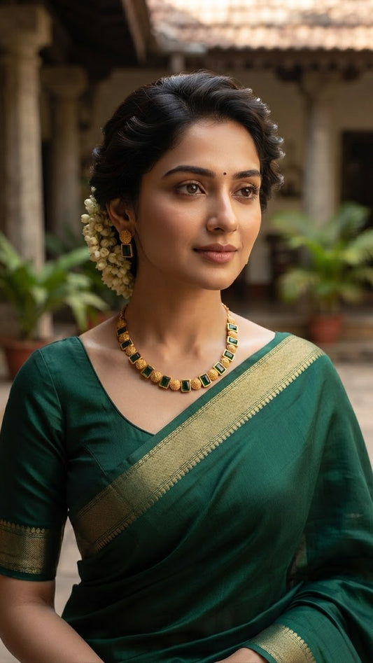 Gold plated Emerald Green Necklace set