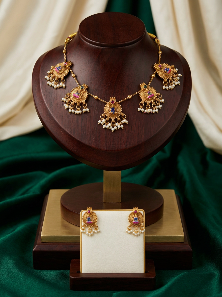 Meenakari Chandrika Antique Gold Chandbali Drop Choker Set