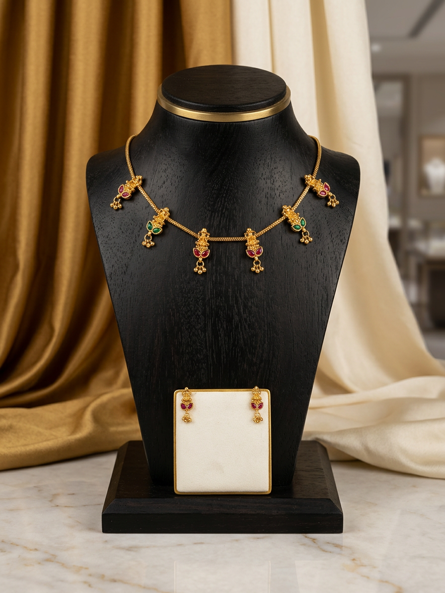 Aarohi Delicate Ruby & Emerald Gold Choker Set