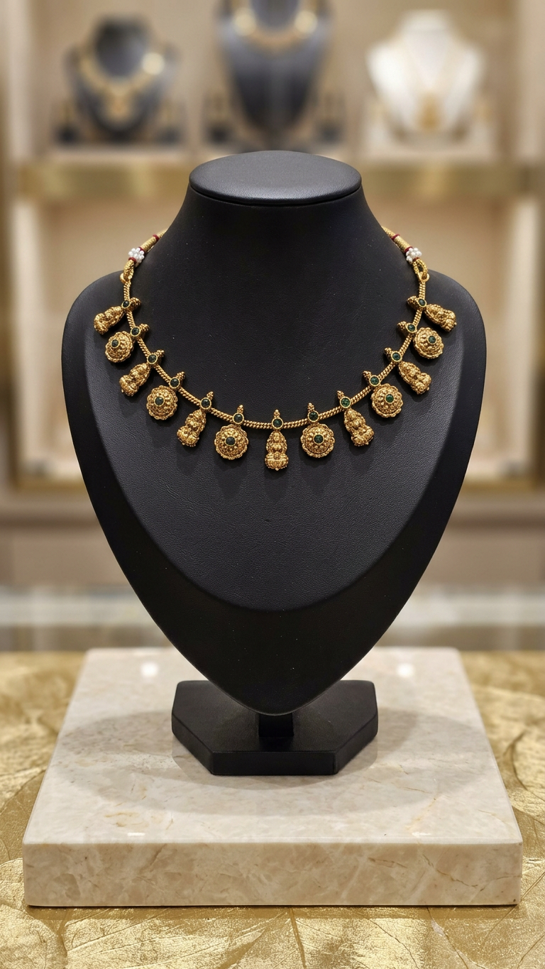 Traditional Matte Gold Lakshmi Heritage Temple Necklace Set