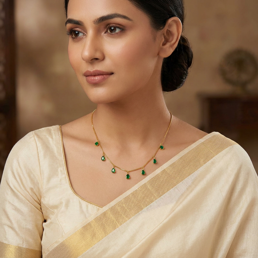 Delicate Gold-Plated Emerald Green Teardrop Necklace