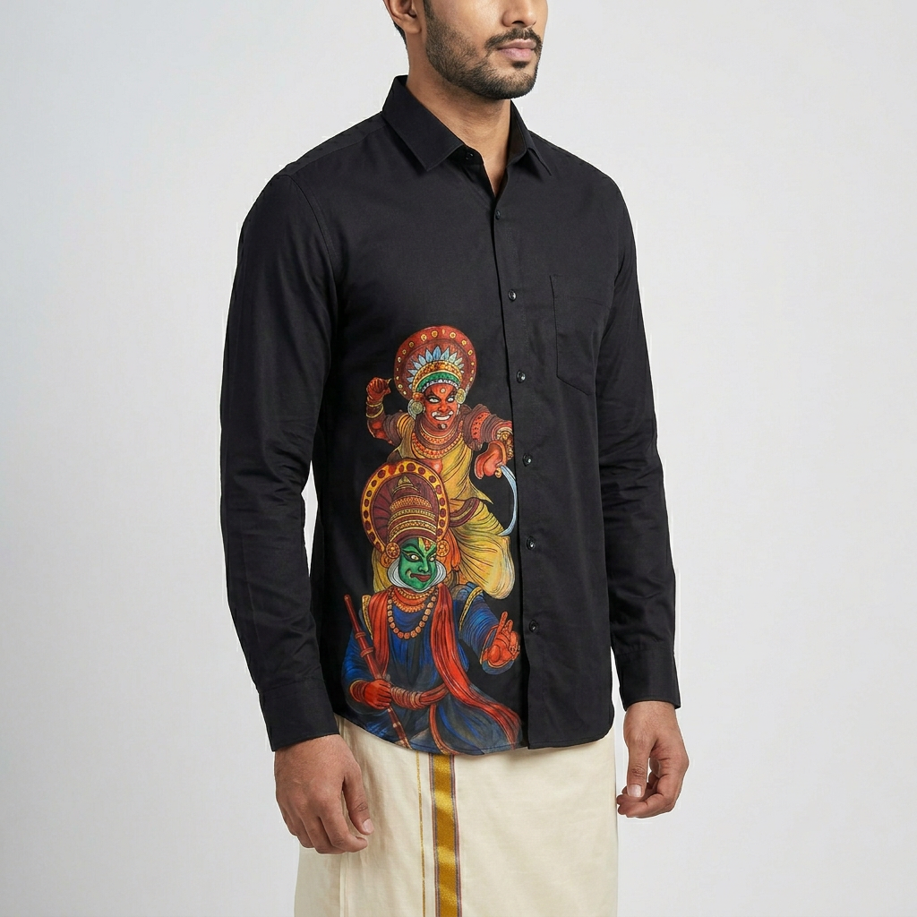 The Midnight Heritage: Kathakali & Theyyam Fusion Shirt