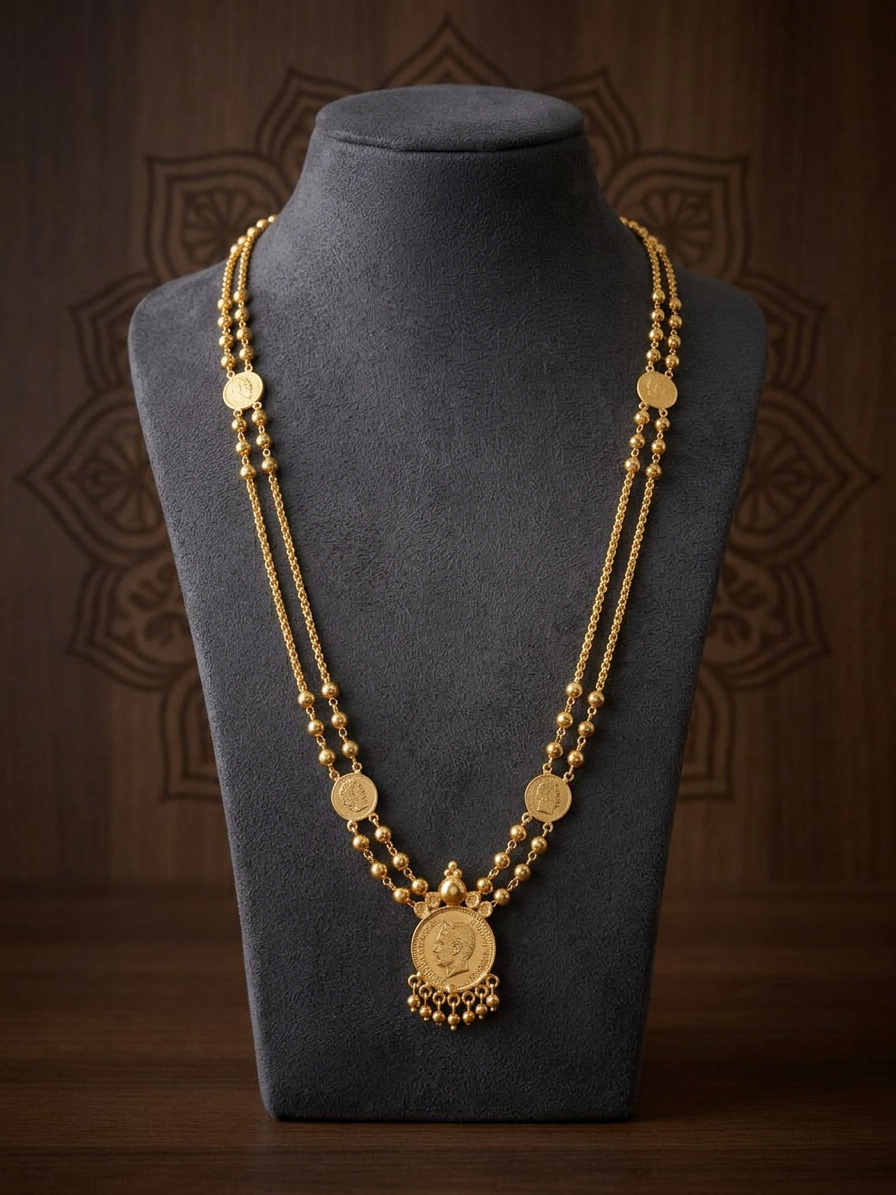 Double-Strand Antique Gold Beaded Coin Haaram