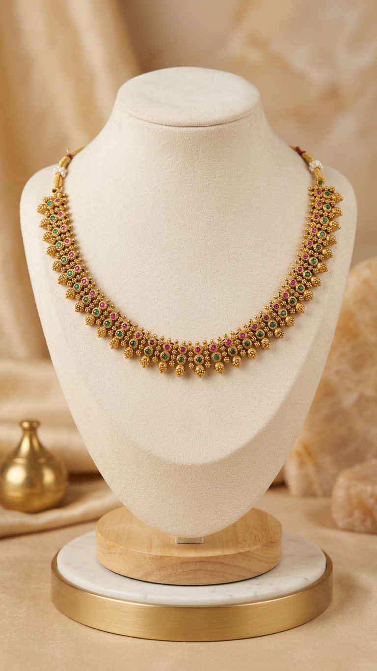 Traditional Matte Gold Rawa Work Kemp Choker Set