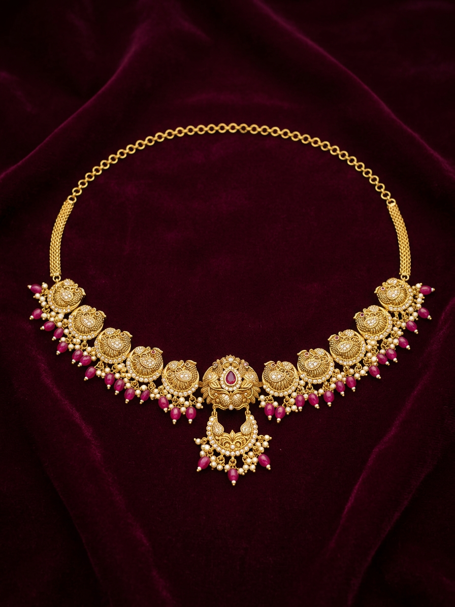 Antique Gold Ruby Drop Temple Vaddanam