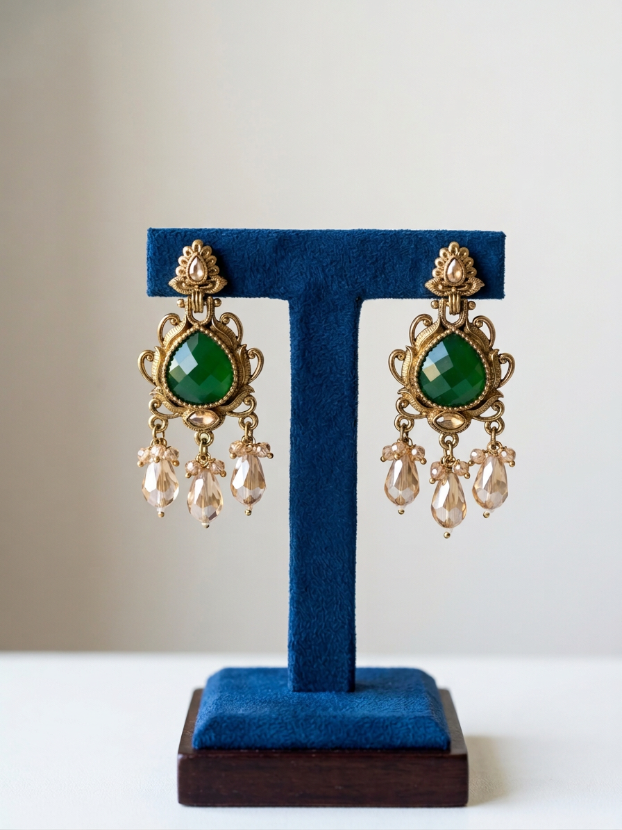 Vintage Teardrop Gemstone & Crystal Chandelier Earrings
