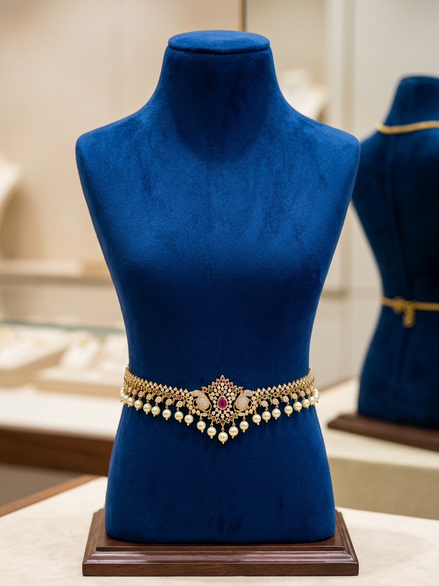 Radiant CZ & Pearl South Indian Bridal Vaddanam (Waist Belt)