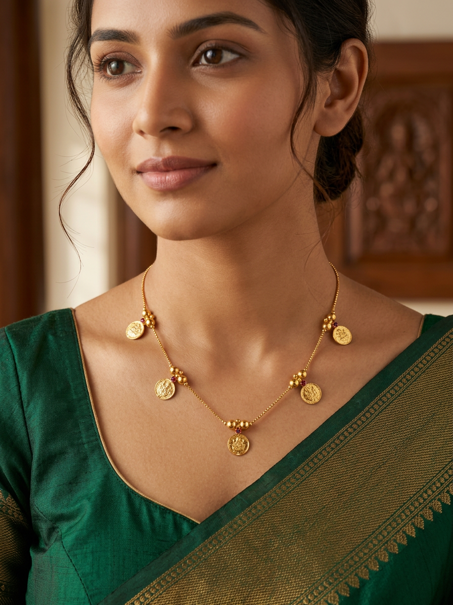 Delicate Lakshmi Coin & Ruby Necklace