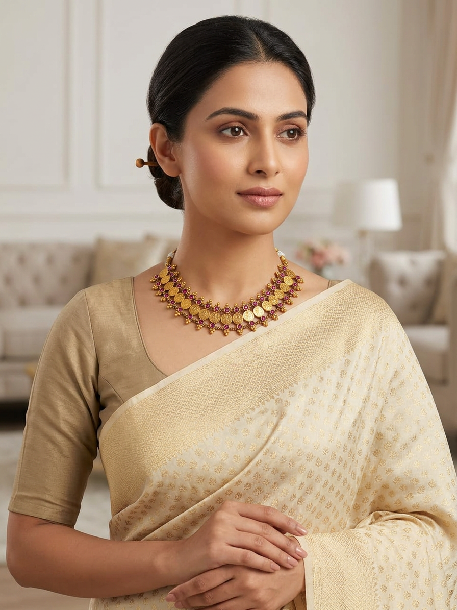 Traditional Gold Ruby Kasu Mala Choker