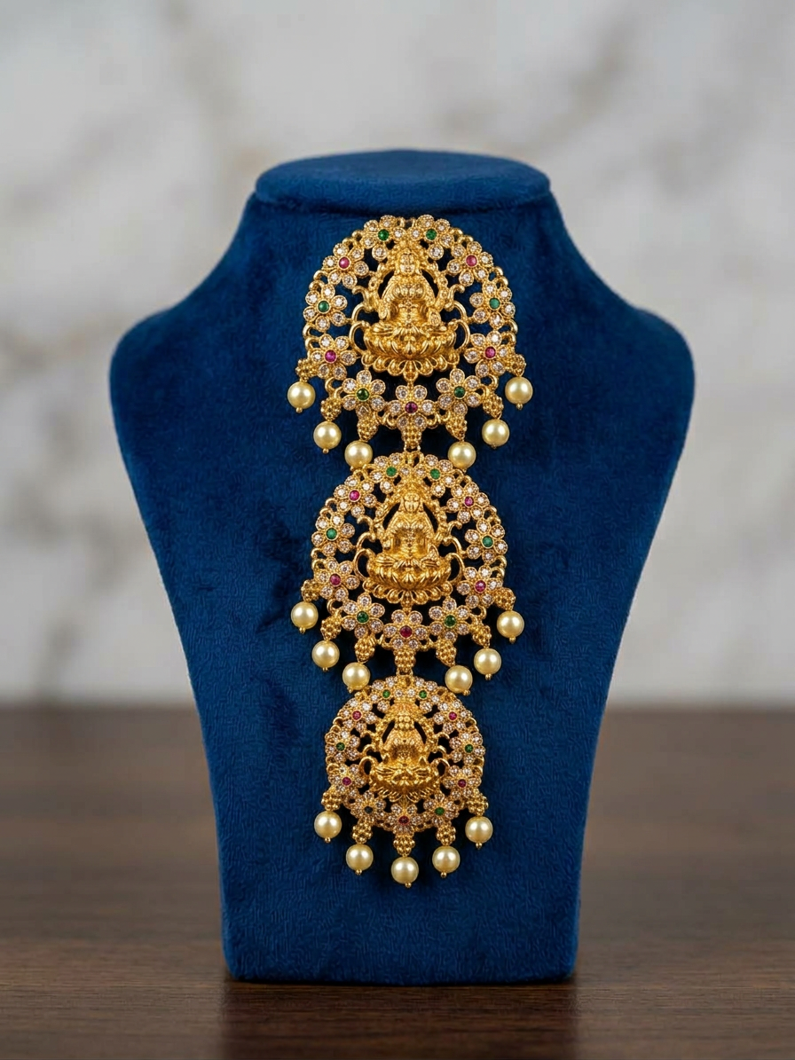 Antique Gold Goddess Lakshmi Three-Tiered Jada Billa