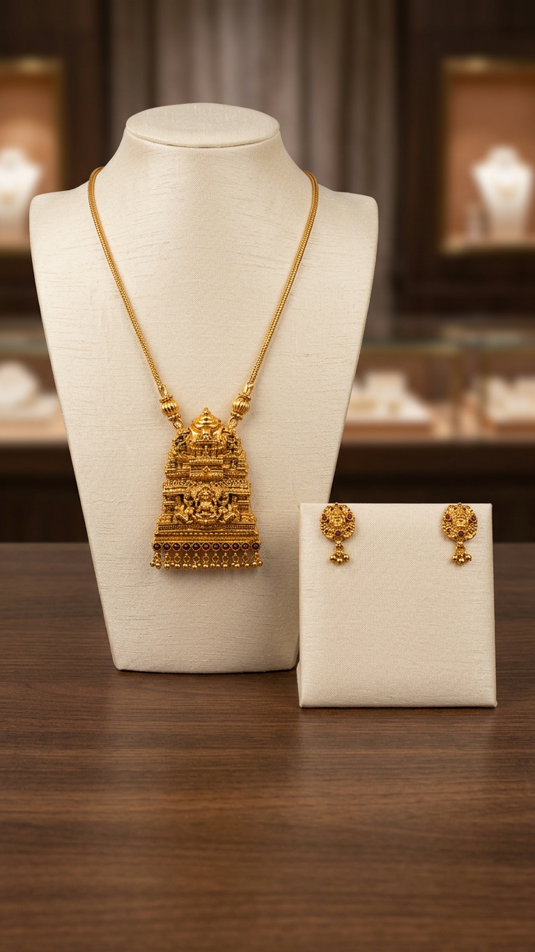 Gopuram Divine Antique Temple Long Necklace Set