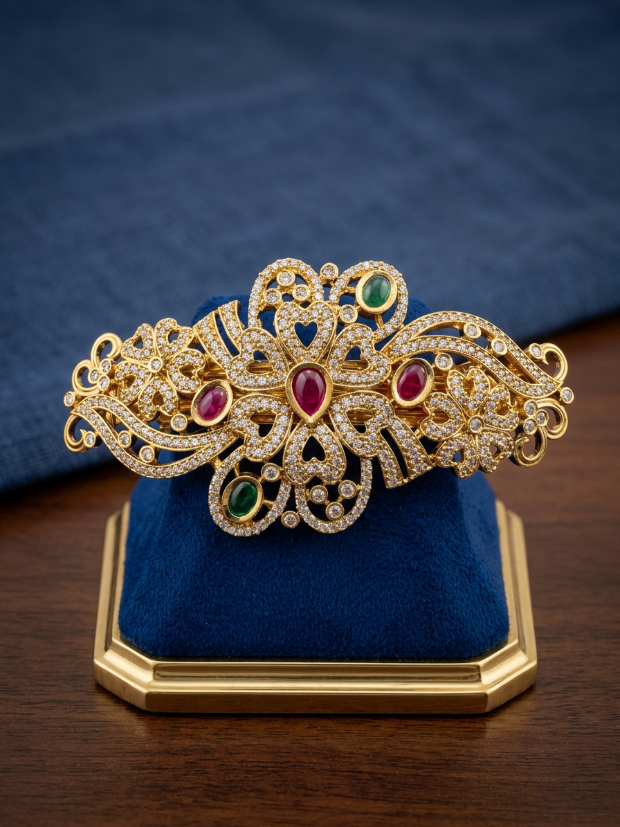 Floral CZ & Gemstone Bridal Hair Clip (Jada Billa)