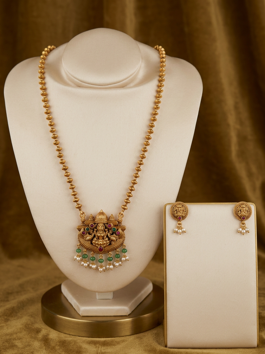 Antique Gold Beaded Lakshmi Temple Haram Set