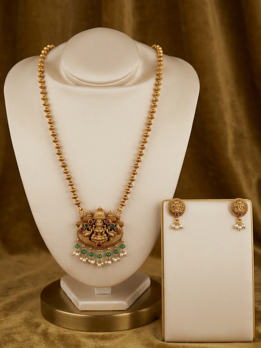 Antique Gold Beaded Lakshmi Temple Haram Set